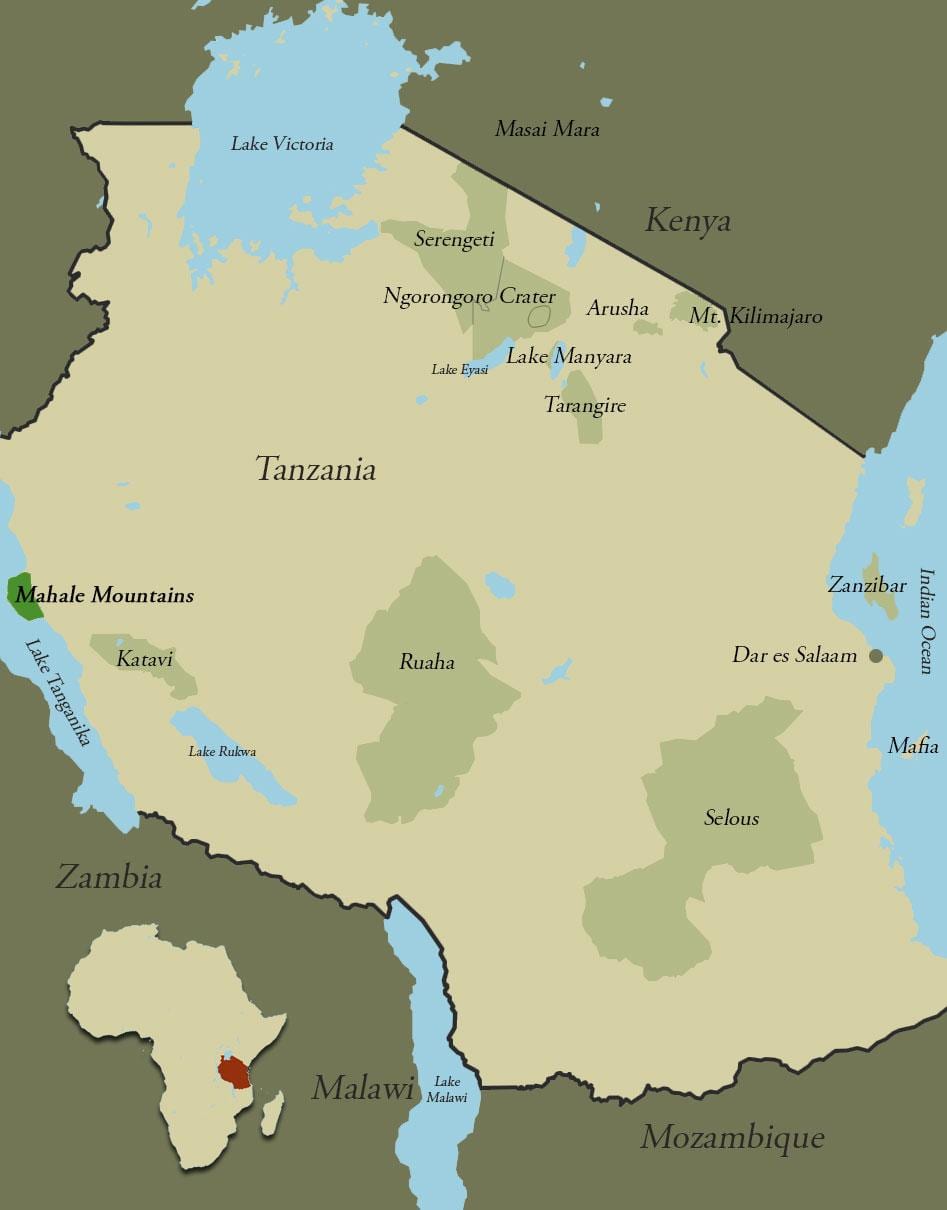 Карта Танзании горы