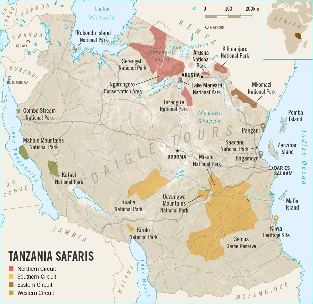 Карта Танзания сафари