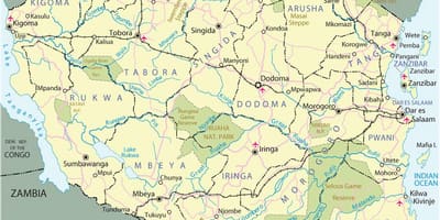 Туристические достопримечательности Танзании на карте